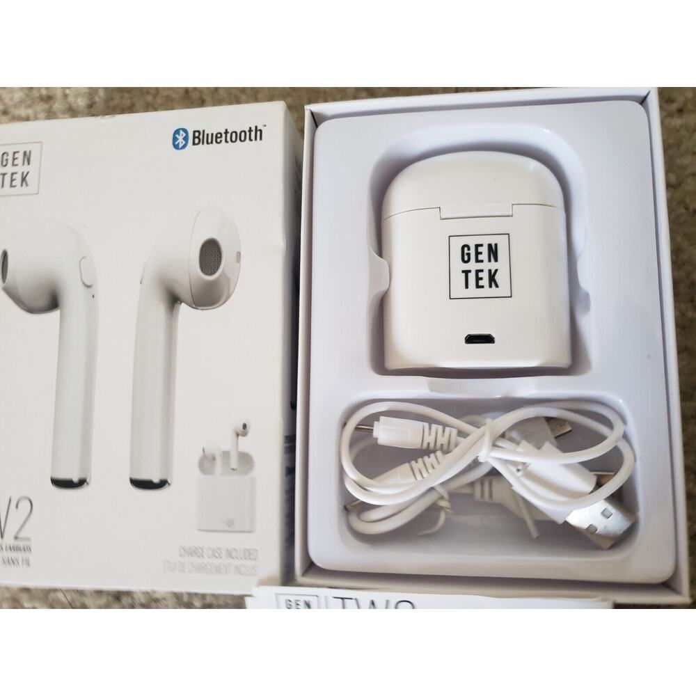 GenTek TW2 Wireless Bluetooth Lightweight Earbuds & Charer Box Brand New n Box